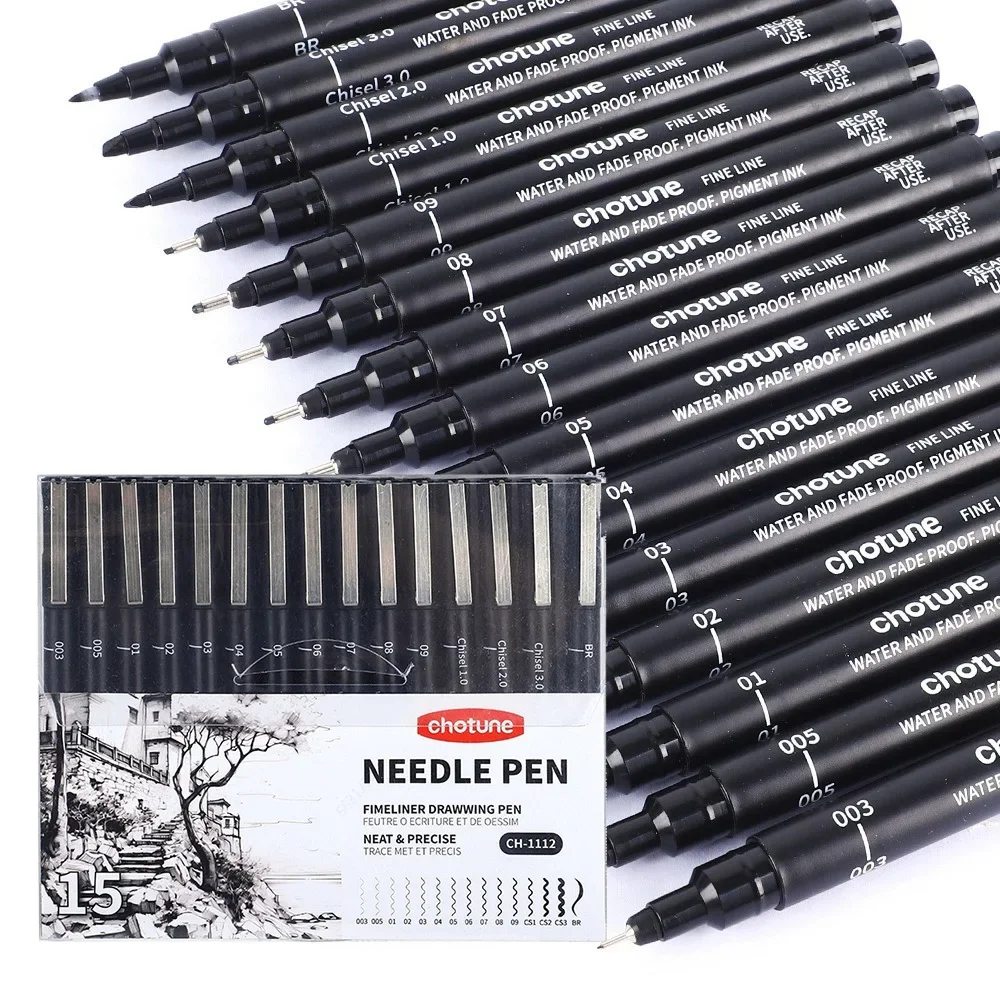 Copic Marker Sketch - 블랙 마이크로 펜, 15가지 사이즈, 방수